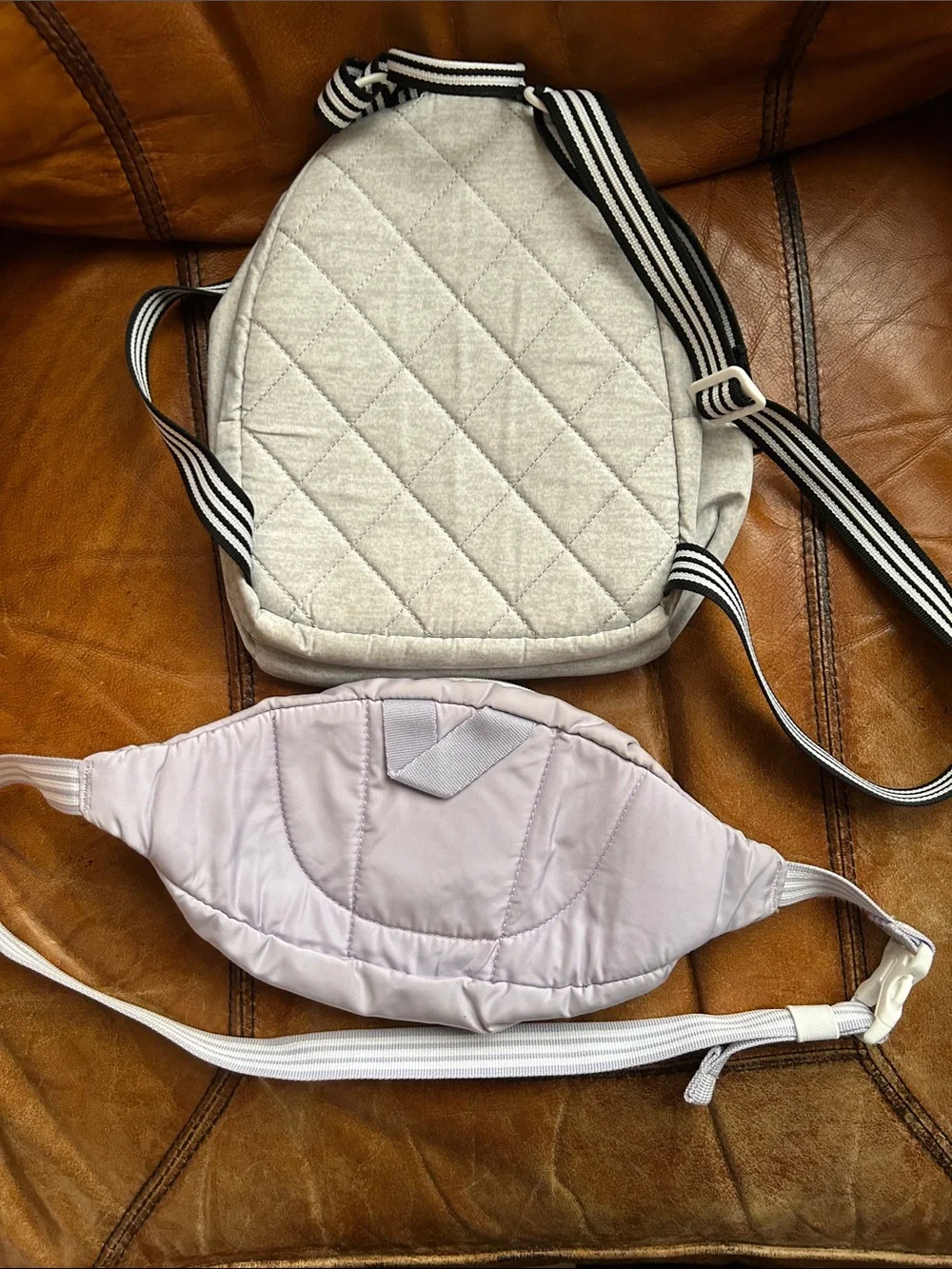 adidas Kids Light Gray Mini Backpack with Lavender Pink Waist Pack